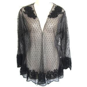Victoria's Secret Gold Label Vintage Black Lace Open Front Embroidered Robe OSFM